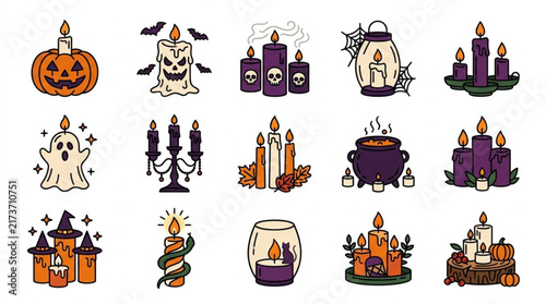 Halloween themed icons and illustrations collection.