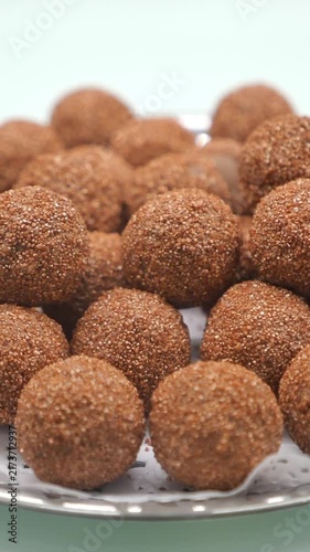 Close-up of Traditional Indian Sweet Laddu on a Plate