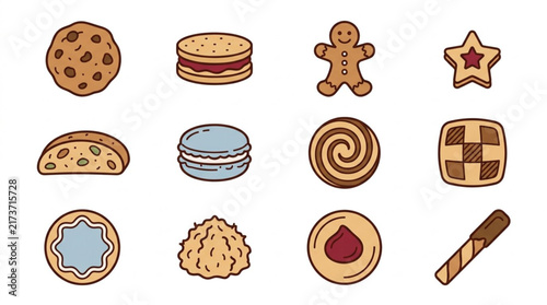 Colorful Illustrated Assortment of Sweet Cookies and Pastries.