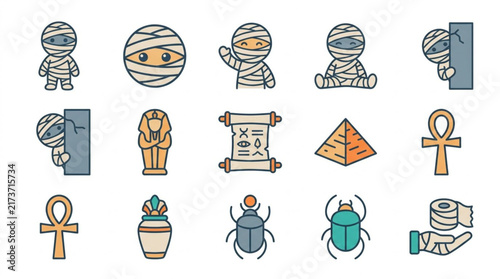Colorful Ancient Egyptian Symbols and Icons Collection.