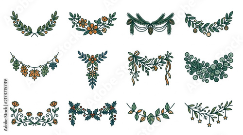 Elegant Green Floral Border Design Collection.