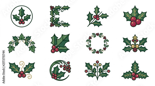 Holiday Holly and Berry Illustrations Collection.