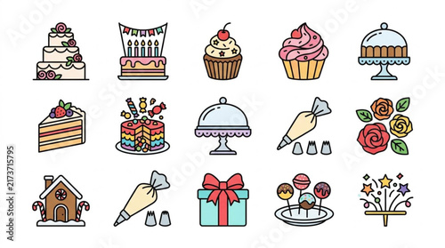 Colorful Illustrated Desserts and Baking Tools Collection.