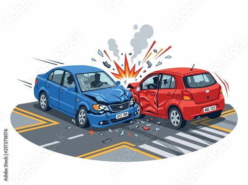 Car Accident Collision Between Two Cars Traffic Crash Vector Illustration, vector isolated on white