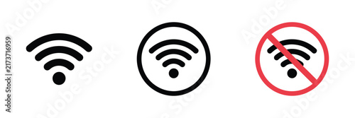 WiFi signal icon with forbidden symbol representing no internet access, disconnected network, connection failure, offline status, and warning