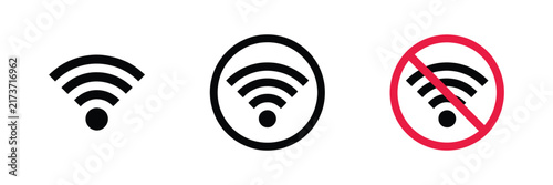 WiFi signal icon with forbidden symbol representing no internet access, disconnected network, connection failure, offline status, and warning