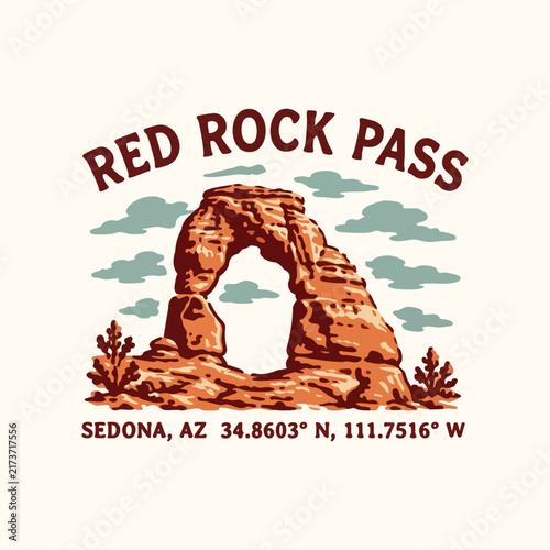 Red Rock Pass Sedona Arizona Vintage Desert Arch Adventure Logo