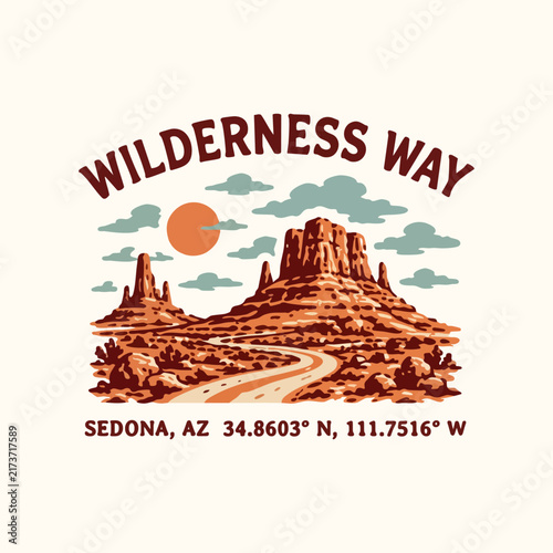 Sedona Arizona Wilderness Way Vintage Desert Landscape Vector