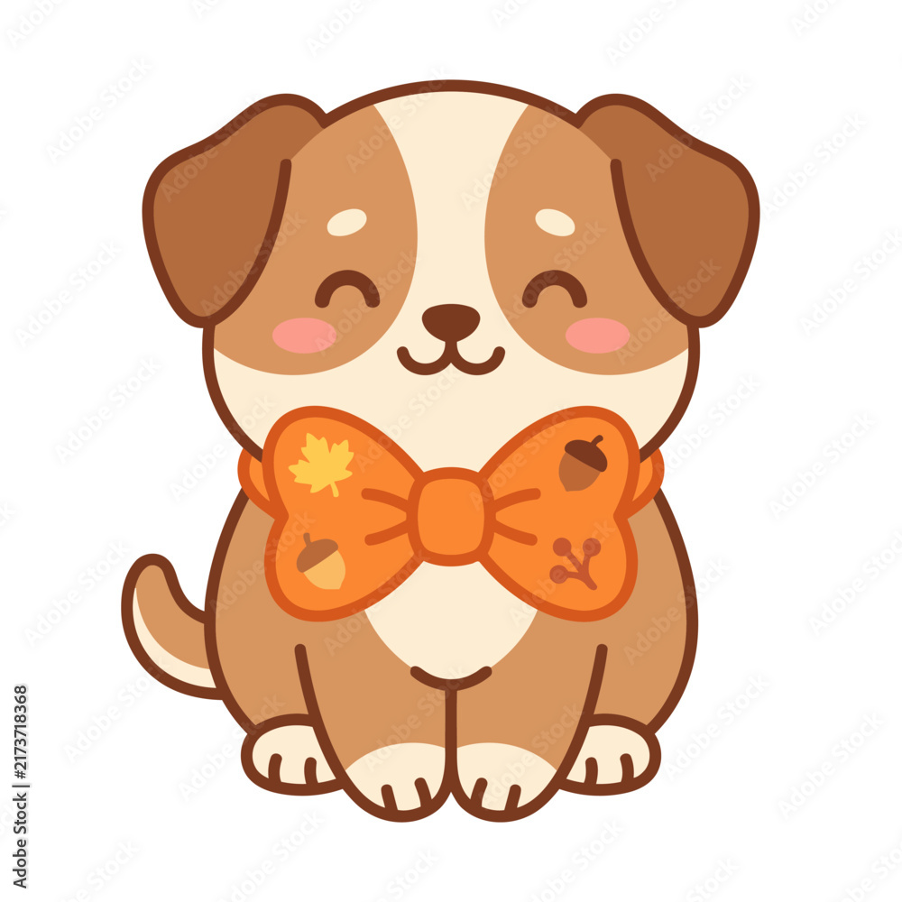Fototapeta premium Cute cartoon puppy wearing a fall themed bow tie.