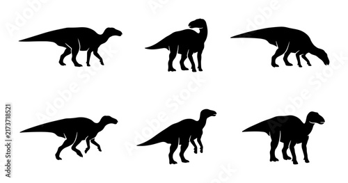 Dinosaur Silhouettes Collection: Prehistoric Reptile Icons, Ancient Animal Vector Set