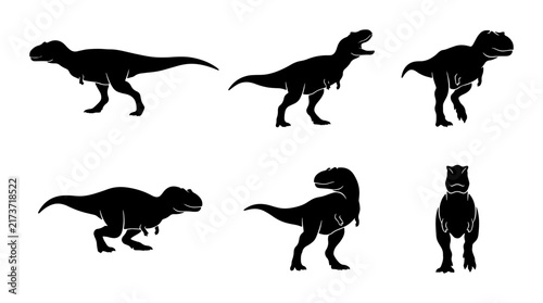 Tyrannosaurus Rex Dinosaur Silhouettes, Prehistoric Creature Vector Icons, Ancient Reptile Graphics