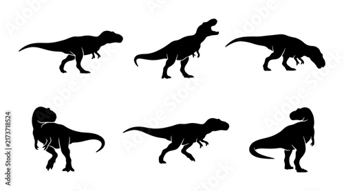 Tyrannosaurus Rex Silhouettes, Dinosaur Poses Vector Set, Prehistoric Creature Icons