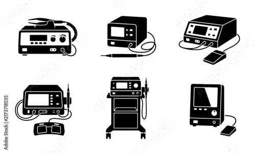 Medical Equipment Icons Set, Surgical Devices Collection, Healthcare Technology Graphics, Vector Illustration