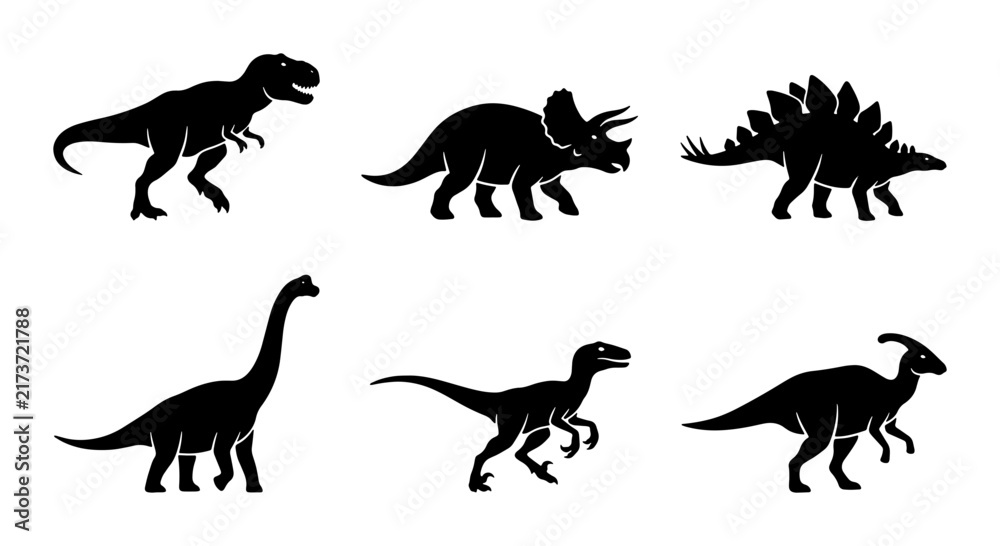 Obraz premium Dinosaur Silhouettes Collection: Prehistoric Creatures, Jurassic Icons, Mesozoic Era Vector Set