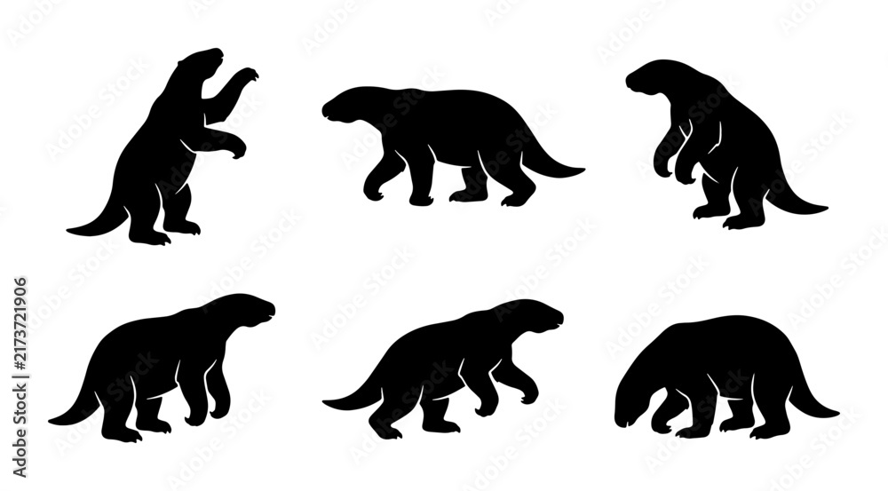 Fototapeta premium Dinosaur Silhouette Icons, Prehistoric Creature Vector Set, Reptile Animal Graphics, Jurassic Era Illustration