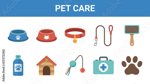Comprehensive Collection of Essential Pet Care and Veterinary Supplies Illustrated Icons Set for Animal Wellness and Daily Maintenance