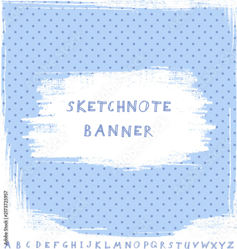 Dotted paper background and sketchnote banner. Vector design template with sketchnoting alphabet