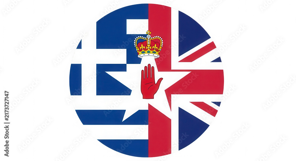 Fototapeta premium Greece and Northern Ireland flags combined in a circle icon isolated on transparent background