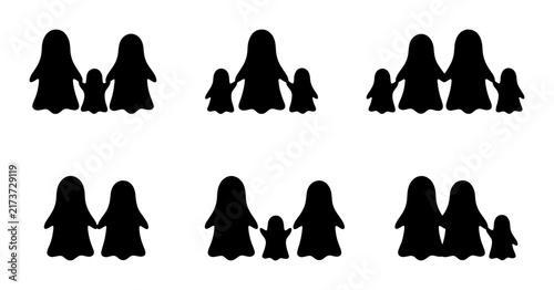 Ghost Family Silhouettes, Spooky Halloween Icons, Cute Boo Characters, Trick or Treat Vector Art