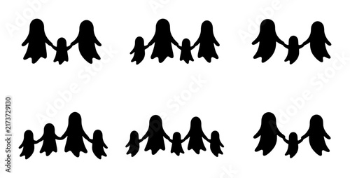 Family Silhouette Icons, Holding Hands, Group Figures, Human Connection, Unity Symbol