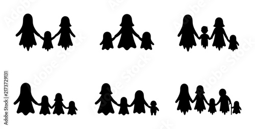 Family Silhouettes, Diverse Generations, Human Figures, Parenting, Love, Unity, Vector Icons