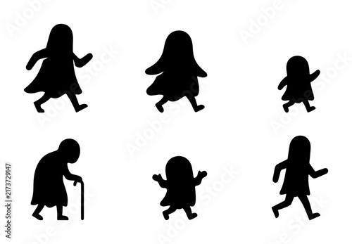 Diverse Human Silhouettes Set, Children and Elderly, Vector Icons for Life Stages and Community