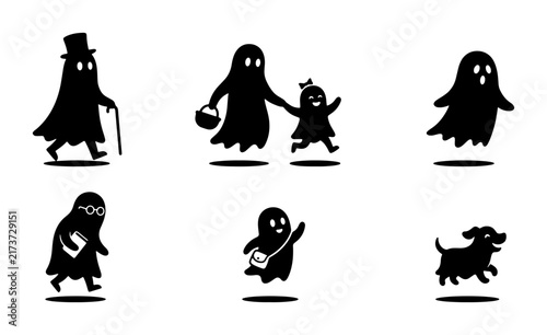 Spooky Ghost Icons, Halloween Characters, Trick-or-Treating Fun, Whimsical Spirits Collection