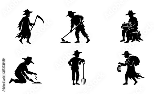 Farmer Silhouette Icons, Agricultural Worker Set, Rural Life Vector Graphics, Farming Activities Collection