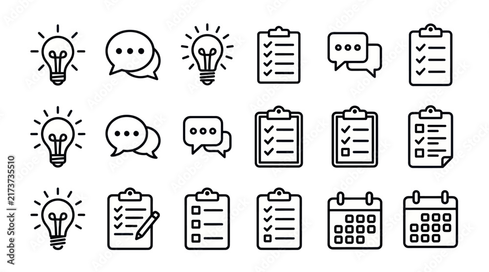 Foto Business planning and creative thinking linear icon set