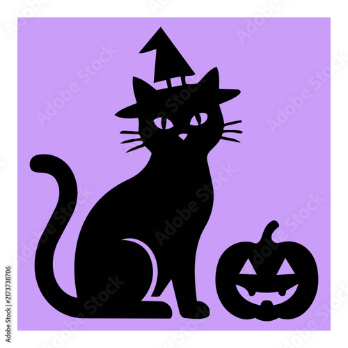 Black Cat With A Witch Hat Sitting Beside A Jack O Lantern Pumpkin Featuring A Festive Fall Holiday Theme For Halloween Celebrations That Is Perfect For Seasonal Decorations And Party Invitations