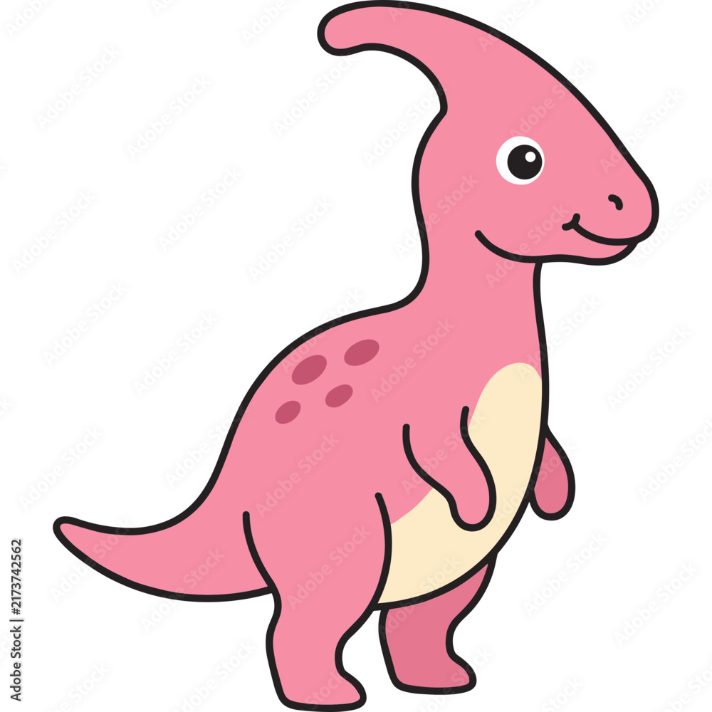Fototapeta premium Cute Pink Cartoon Dinosaur Illustration with a Crest for Children's Book and Educational Design
