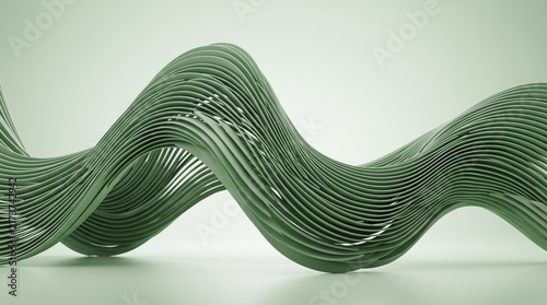 Sage green abstract wave sculpture, flowing 3D curved lines with glossy finish, elegant minimalist motion design for modern interiors isolated PNG with Transparent Background