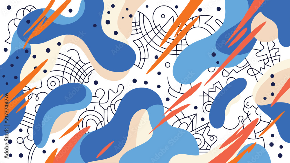 Obraz premium Abstract colorful shapes and scribbles forming a dynamic decorative pattern.