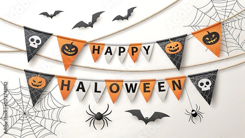 Orange and Black Happy Halloween Bunting Banner Flat Lay