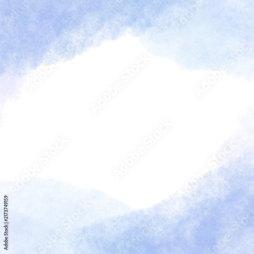 トップとボトムにぼんやりした水彩タッチの背景イラスト　空色　白背景