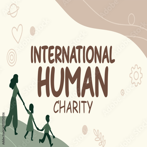International Human Charity Vector Banner with Family and Child Support