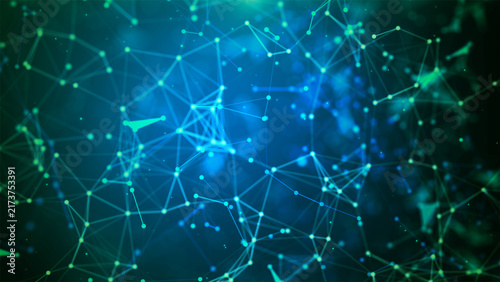 Abstract Connected Network with Glowing Nodes and Lines Technology Background