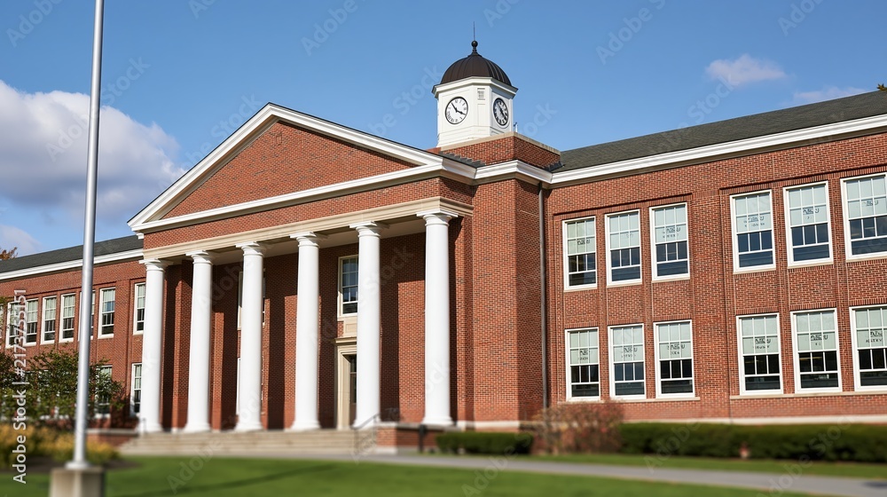 Naklejka premium red brick school building with white columns