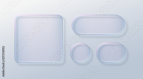 Transparent glass button with liquid morphism effect, featuring translucent borders and neon highlights ideal for contemporary interface elements and minimalist digital applications.