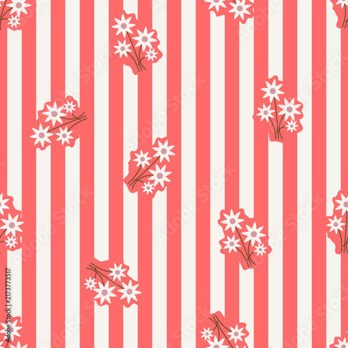 Flower vector pattern, seamless repeating background, flat illustration. Preppy floral bouquet with line icons, wallpaper design for cards, fabric, wrapping, textiles, wallpaper, and stationery.