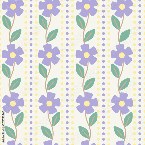 Flower vector pattern, seamless repeating background, flat illustration. Preppy floral bouquet with line icons, wallpaper design for cards, fabric, wrapping, textiles, wallpaper, and stationery.