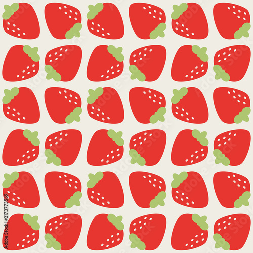 Seamless strawberry with leaf repeat pattern. Red strawberry endless background. Fruits background for wallpaper, clothing, wrapping, fabric, stationery, and phone cases.