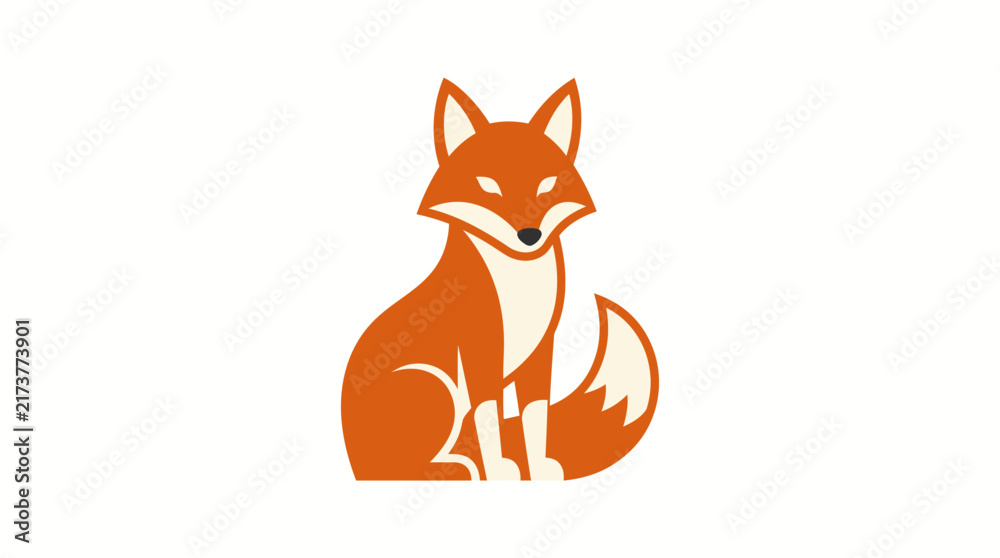Fototapeta premium Fox illustration displays a stylized orange animal sitting in a simple graphic pose on a white background.