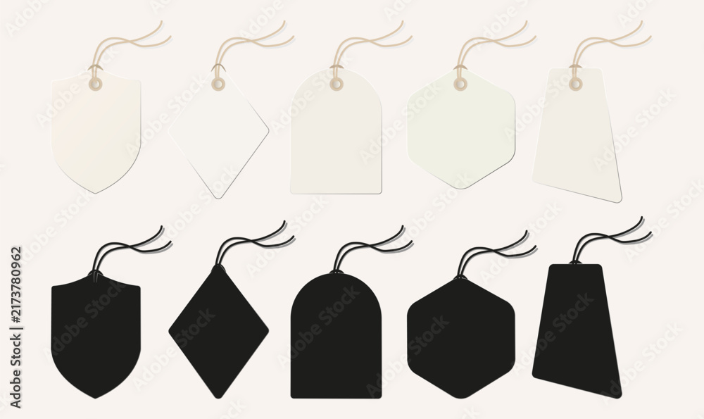 Naklejka premium Paper tags with string ties arranged in light and dark variations