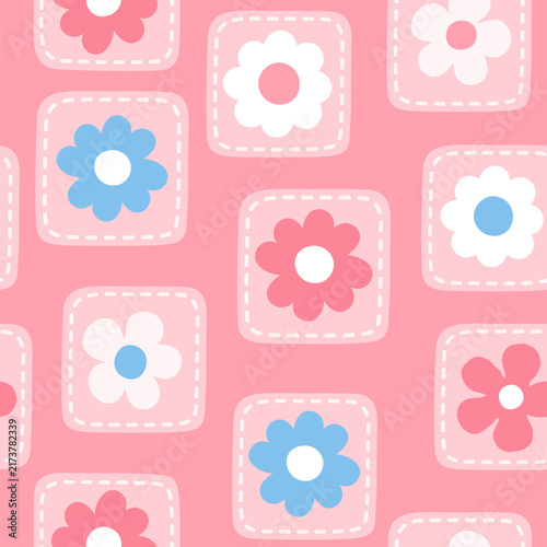 Sweet pink seamless pattern featuring hand drawn wavy checker blocks decorated with small hearts in soft pastel tones