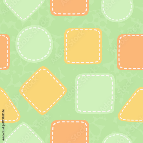 Pastel Geometric Patch Pattern with Stitched Borders