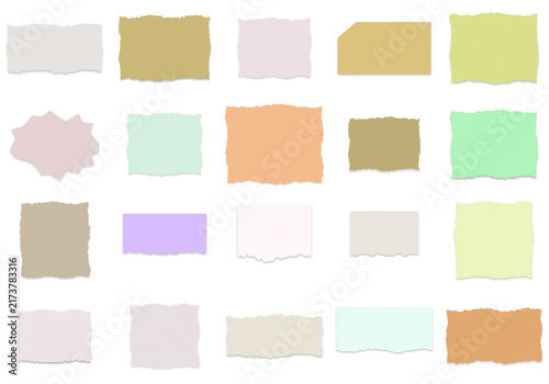 Collection of Assorted Pastel Colored Torn Paper Scraps and Blank Rectangular Note Fragments for Creative Design Projects and Memo Labeling