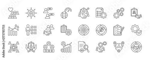 team partnership collaboration icon set collection in line style. icon set consist of community, personalized, communication, velocity, partnership, collaboration. editable stroke.