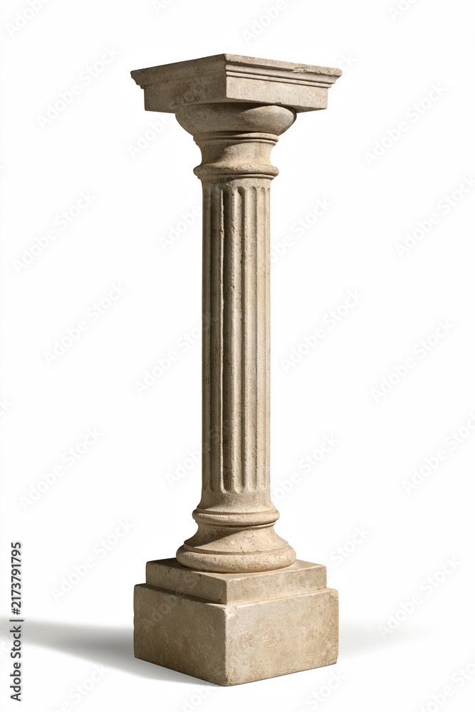 Naklejka premium Ancient stone column with fluted design and decorative