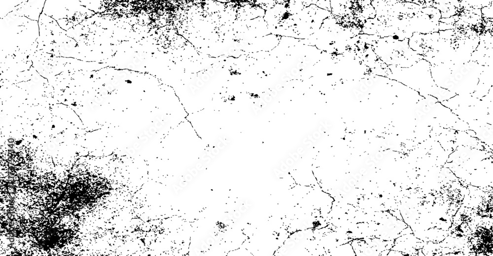 Fototapeta premium Weathered grunge texture overlay with heavy black splatters and scratches on a white background, for distressed visual effects 